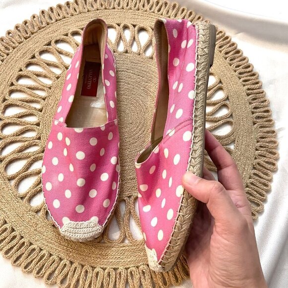 Valentino Garavani Hot Pink Polka Dot Espadrille Flats Size EU 38 - Picture 1 of 11